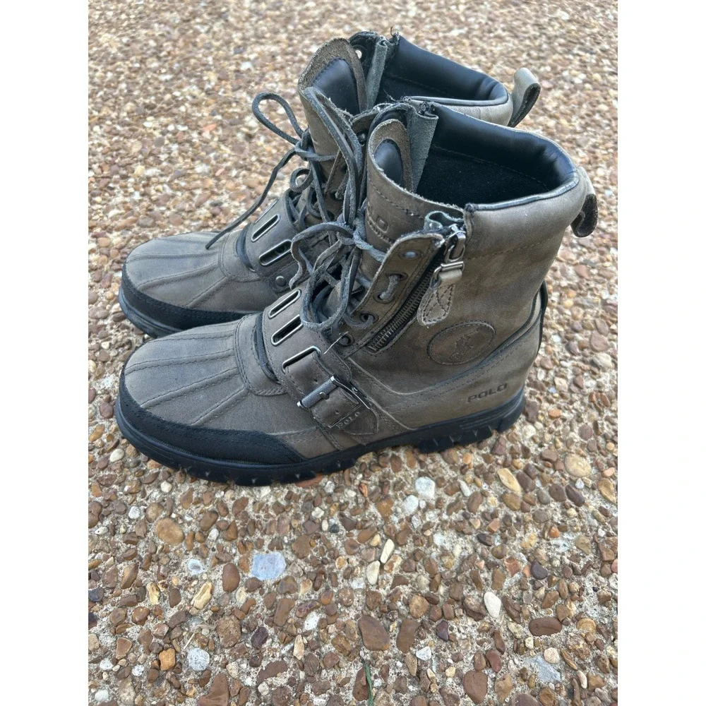 Polo Ralph Lauren Andres Boots Men 9.5D Leather Side Zip Duck Buckle Grunge